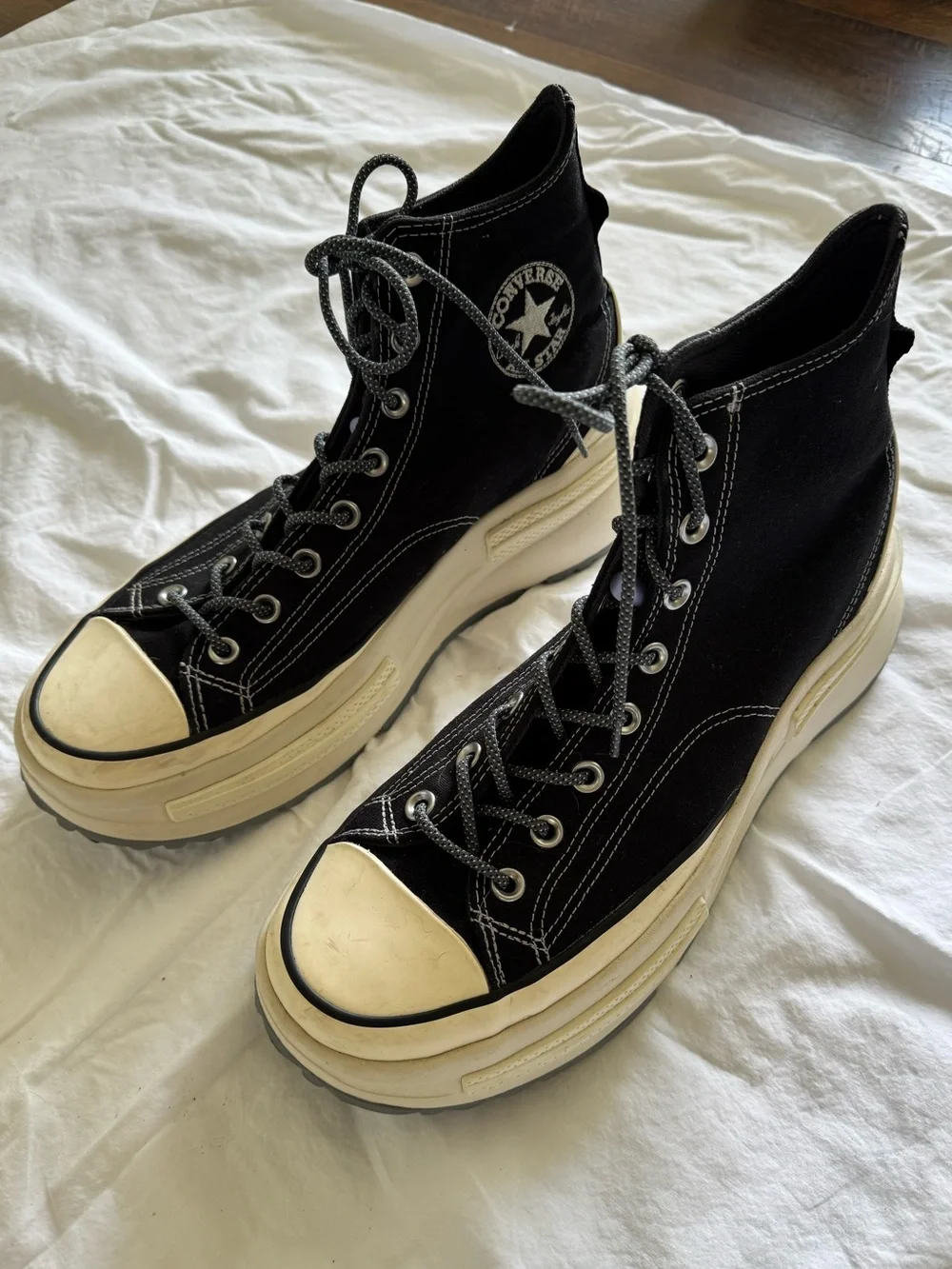 Converse Black, Purple and Cream Platform Chuck Taylor High Top Sneakers